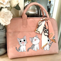 One Shoulder Laptop Bag Hand Briefcase Cute Pink Cartoon Print PU Faux Leather Ladies Ladies Laptop Bag