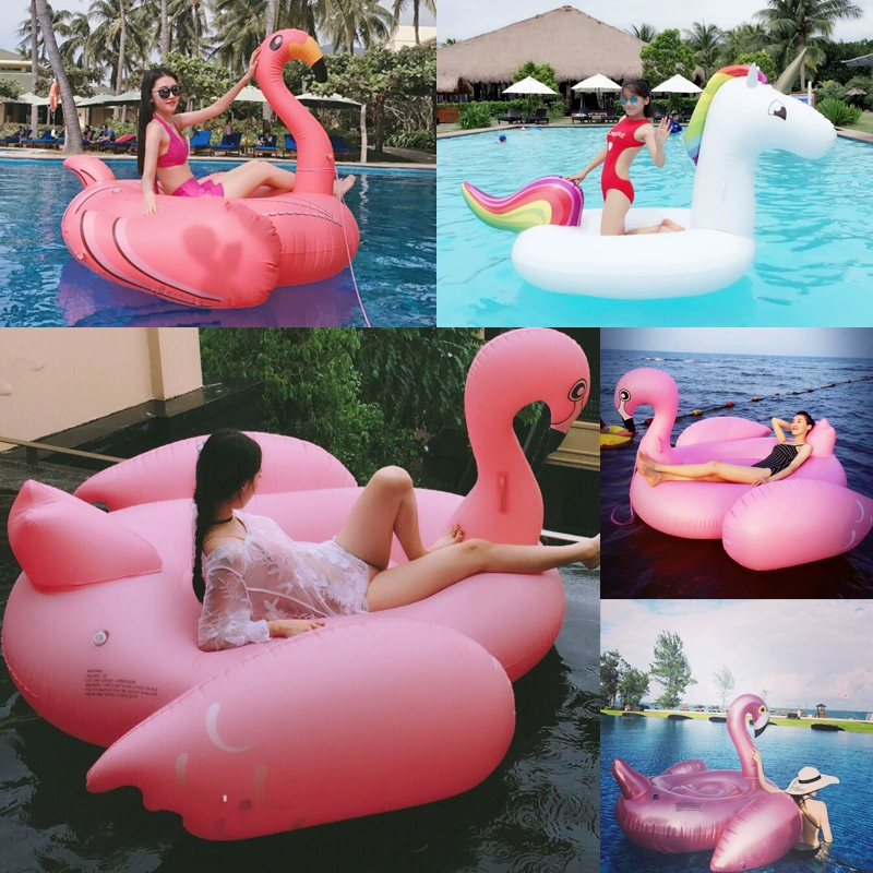 Flamingo quá khổ bơi vòng nữ hồng thiên nga kỳ lân bơm nước gắn kết người lớn nổi giường nổi đồ chơi - Cao su nổi