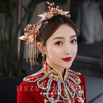 Xiuhe headdress 2021 new red atmospheric bride wedding ceremony Chinese style Xiuhe dress luxury phoenix crown ancient costume headdress
