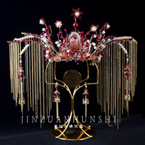 Bridal headdress 2021 new Chinese bridal phoenix crown red long tassel classical headdress set wedding with makeup girl