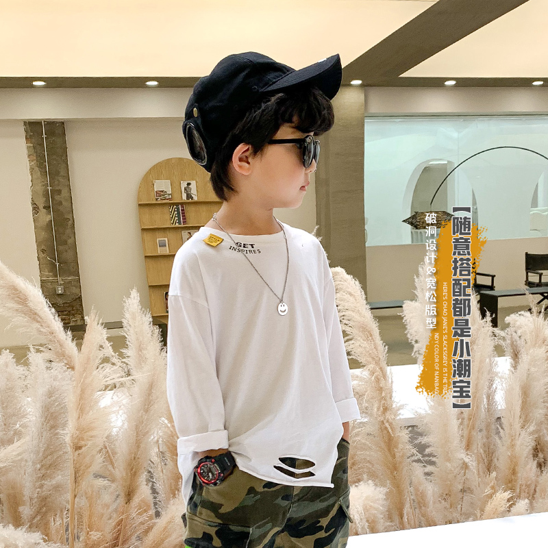 Boys' cotton long-sleeved T-shirt 2022 new children's spring clothing Korean version handsome baby casual loose top children's clothing