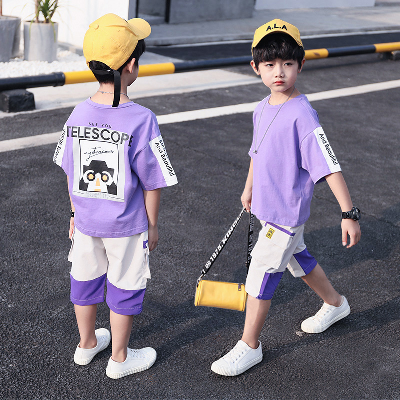Korean version of the versatile boys handsome set 2022 summer new children's fashion trend casual cotton short-sleeved T-shirt two-piece set