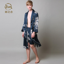 Dressing gowns Mens summer thin pajamas Long bathrobe ice silk mens large size spring and autumn long-sleeved pants silk homewares
