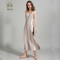 Spinning sling night dress Womens summer sexy long skirt V-neck slim pajamas Womens ice silk summer large size split