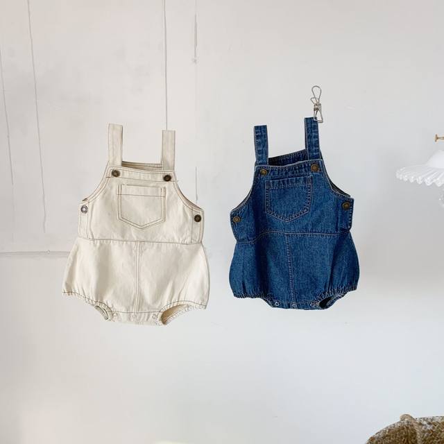 2023 spring and summer baby denim bag fart clothing 0-3 years old baby romper male and female baby cotton jumpsuit climbing clothing