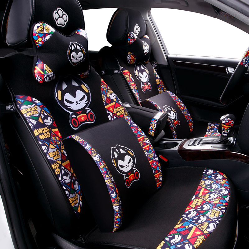 Drag Cat Car Interior Five Pieces Car Interior Decoration Suit Steering Wheel Cover Headrests Pillow Waist Close Cushion