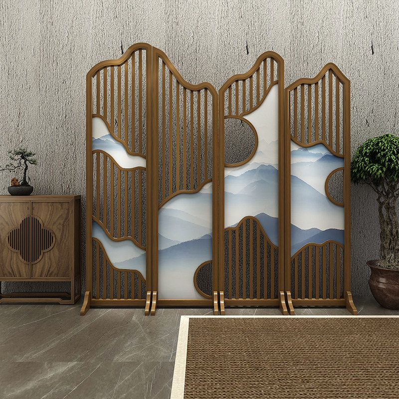 Chinese-style solid wood folding screen partition living room entrance Japanese restaurant hotel office movable decorative folding screen