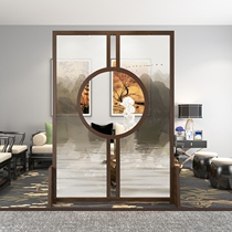 Chinese screen partition living room solid wood entrance entrance modern round hollow landscape semi-permeable yarn mobile seat screen