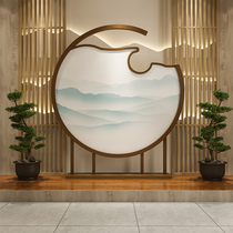 New Chinese screen solid wood partition Living Room restaurant Hotel Modern round landscape mobile hollow porch screen
