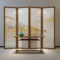 New Chinese screen office Hotel solid wood folding partition fabric shielding semi-transparent decoration mobile landscape folding screen