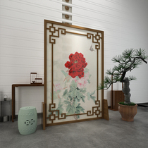 Modern Chinese solid wood screen partition Xuanguan Living room Book room In house Home Mobile shelter Decorative Peony base screen