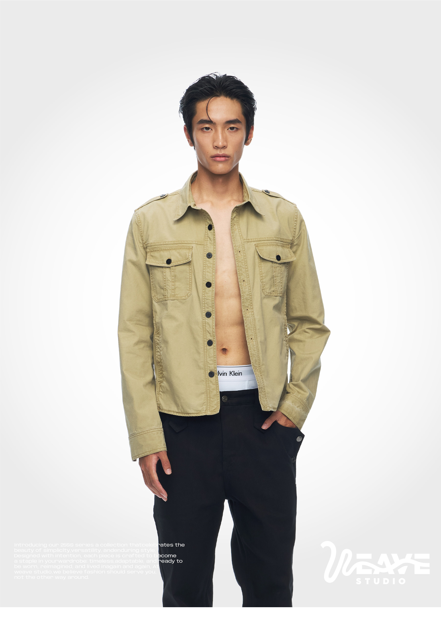 WEAVE Vintage Green-Brown Cropped Jacket