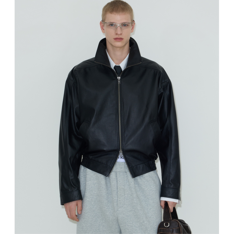 Weave Heavy Bomber 100% First Layer Cowhide Black Short Vintage Spring and Autumn Leather Jacket Weave Heavy Bomber 100% First Layer Cowhide Black Short Vintage Spring and Autumn Leather Jacket