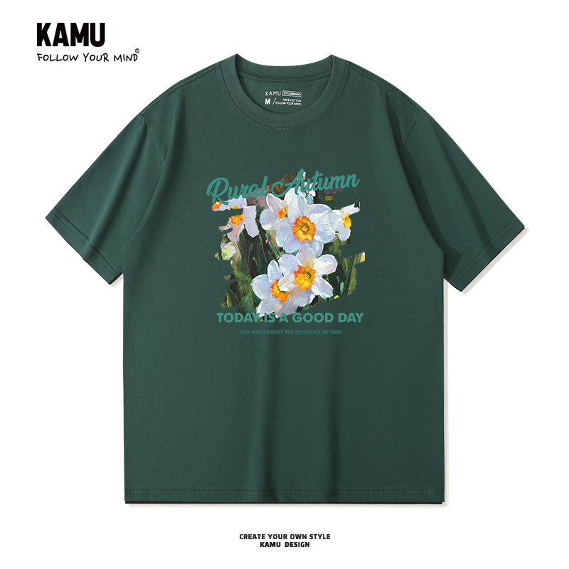 23Ss Olive Green Short-Sleeved T-Shirt for Men and Women, Summer Graffiti Oil Painting Style, Large Size, Loose, Pure Cotton, Couple Half-Sleeved Top
