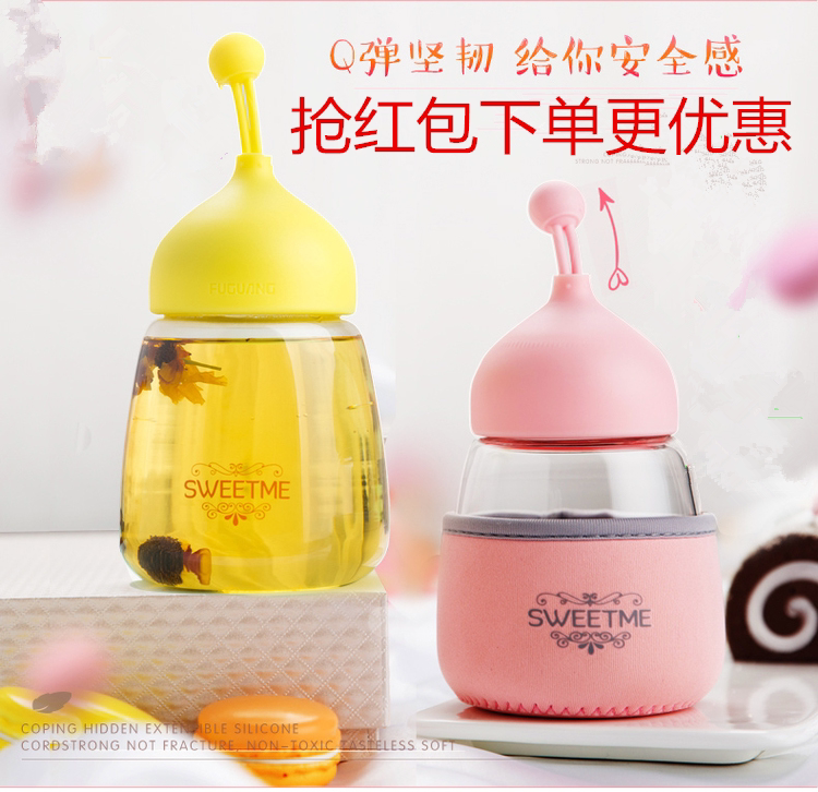 Rich Light Point single layer with sleeve glass cup 360ml Madam student Child cute with hand portable tea cup Customized