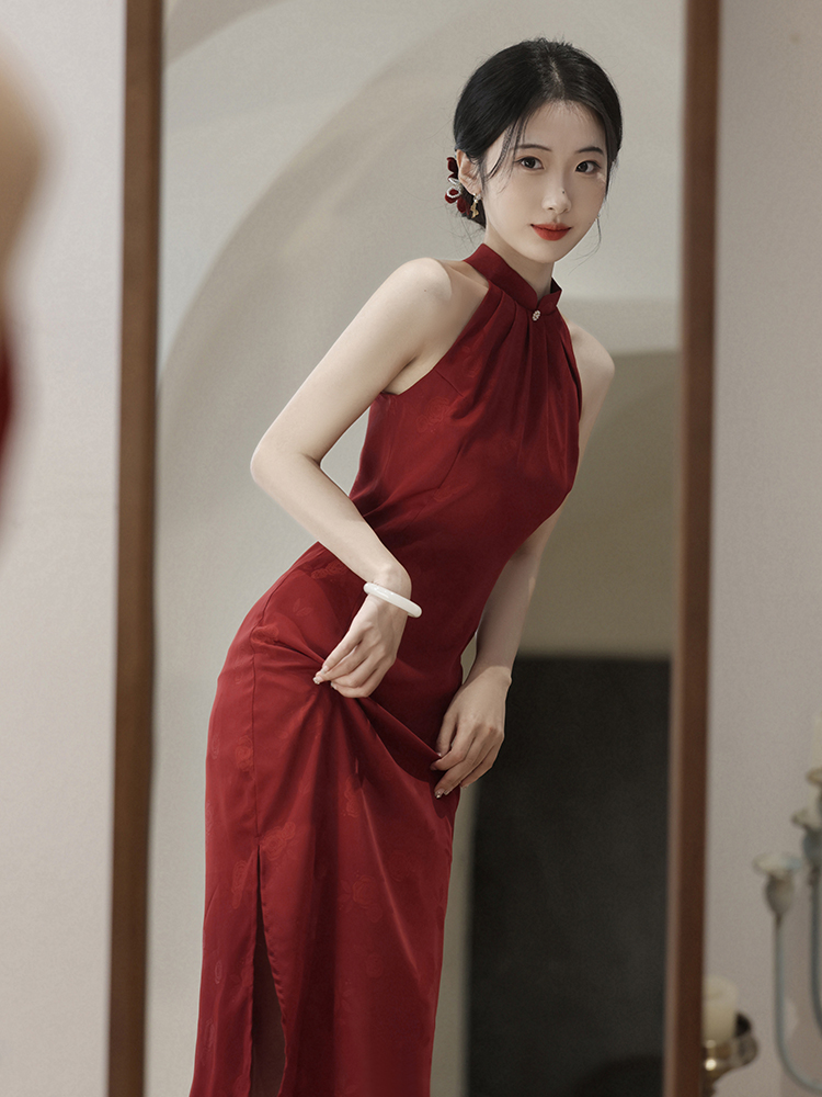 Cheongsam, red evening dress, wedding dress, Chinese style