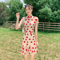 Lace fishtail dress cheongsam 2021 new girl young section small short section modified version of the dress summer