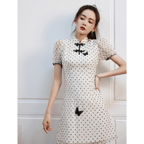 Polo point cheongsam 2021 new summer fresh young girl short little improved version French niche