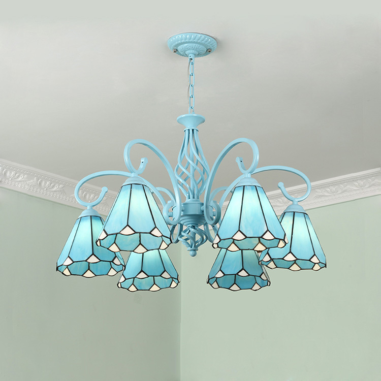 Lampshade Mediterranean Style Blue Chandelier Simple and Warm Living Room Lamp Bedroom Lamp Dining Room Children's Room Decorative Lamp