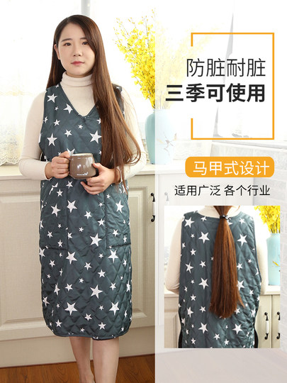 Chaleco cálido para tareas domésticas de invierno, además de terciopelo grueso, estilo de chaleco, delantal suelto de talla grande, monos impermeables de longitud media para el hogar