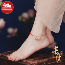 This years female red rope summer ancient style long life lock ankle chain sexy transfer beads foot rope hand-woven ankle chain
