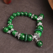 Phoenix Nirvana Bracelet Female Miao Silver Retro Dry Green Agate Bracelet Ethnic Bracelet Jewelry Handmade Jewelry