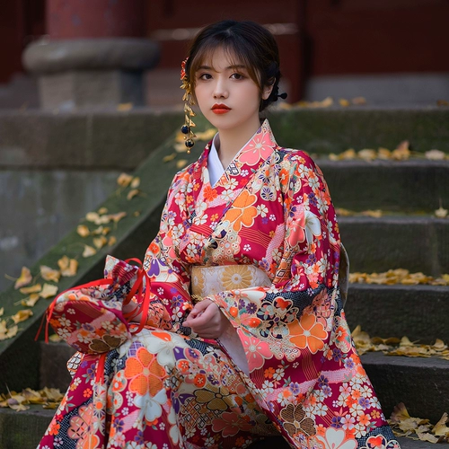 Японское кимоно юката в стиле фурисодэ для девочек, традиционное улучшенное японское кимоно, платье высокого качества