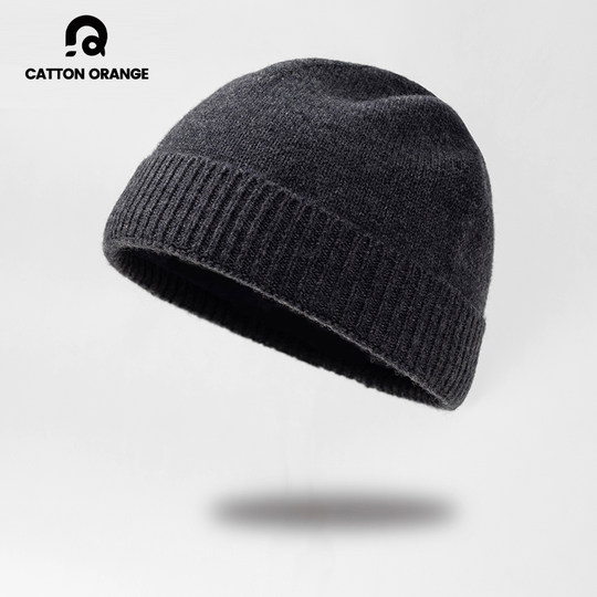 Pure wool knitted hat men's winter melon cap, versatile outdoor cycling sports woolen hat, fashionable cold hat to keep warm