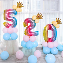 Baby birthday theme macaron balloon decoration creative digital aluminum film column ornaments scene layout