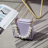 Сиреневая маленькая цепь из жемчуга, крокодиловый принт