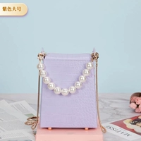 Сиреневая большая цепь из жемчуга, крокодиловый принт