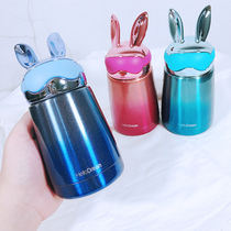 Cute Cartoon Rabbit thermos cup comes with a rope portable male and female students water cup creative gradient color ins cup
