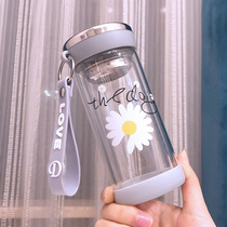 Small Daisy double water cup female belt rope glass creative portable trend simple fresh and cute student Cup