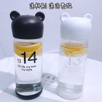 Korean version of the simple fashion glass couple cute bear super cute cup Student heat-resistant portable handy cup
