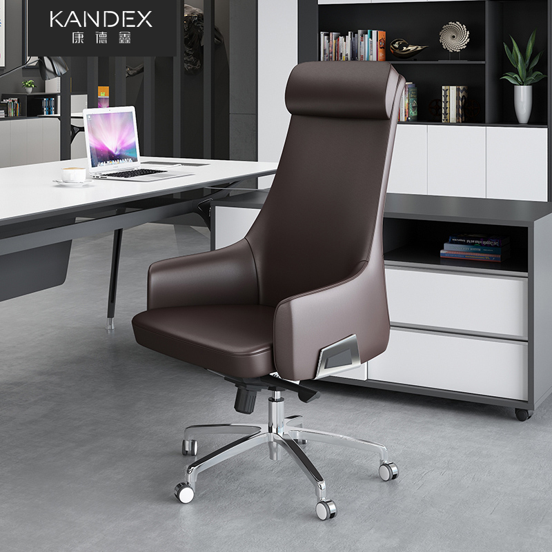 Simple modern leather boss chair cowhide executive chair solid wood office chair home lift computer chair