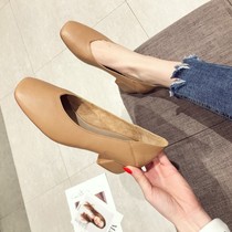 WUXIE Yamato's work square head shallow retro single female thick heels