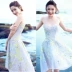 2846 # nặng làm việc thêu bãi biển bên bờ biển sợi rỗng A-line dress bridesmaid dress A-Line Váy