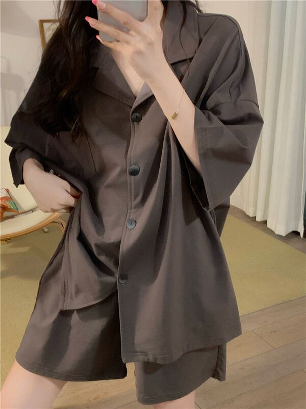 Extra Large Size 150kg High-End Retro Simple Style Short-Sleeved Shorts Pajamas for Plus-Size Women, Lazy Style Loungewear Set