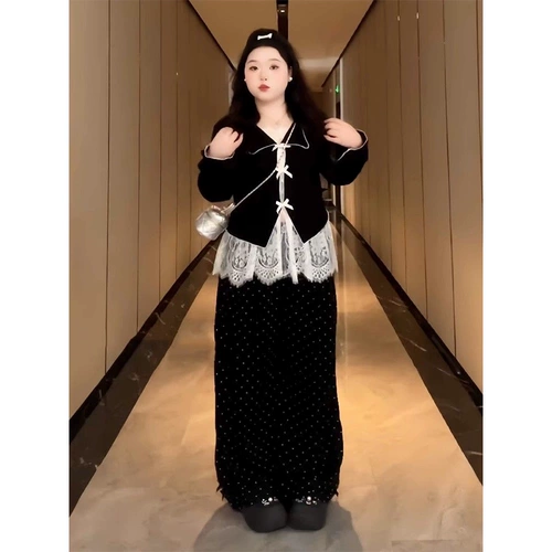 Кружевные штаны с бантиком, комплект, большой размер, эффект подтяжки, 3 предмета, осенние