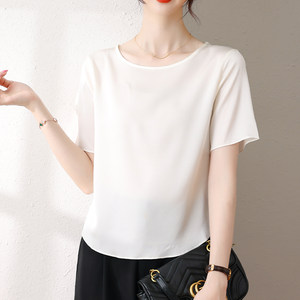 White Silk T-Shirt Women's Top 2026 Summer New Solid Color Short-Sleeved Loose Half-Sleeve Hangzhou Mulberry Silk Blouse