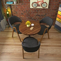 1 Круглый стол грецкого ореха + 3 темно -серого стулья для ткани [№ 4]