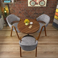 1 Круглый стол грецкого ореха + 3 линии серые кресла для ткани [№ 2 классика]