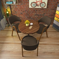 1 Круглый стол грецкого ореха + 3 коричневые тканевые стулья [№ 1 горячий продукт]