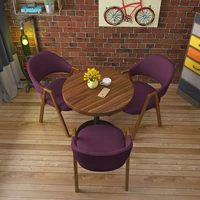1 Круглый стол грецкого ореха + 3 темно -фиолетовые стулья [№ 10]