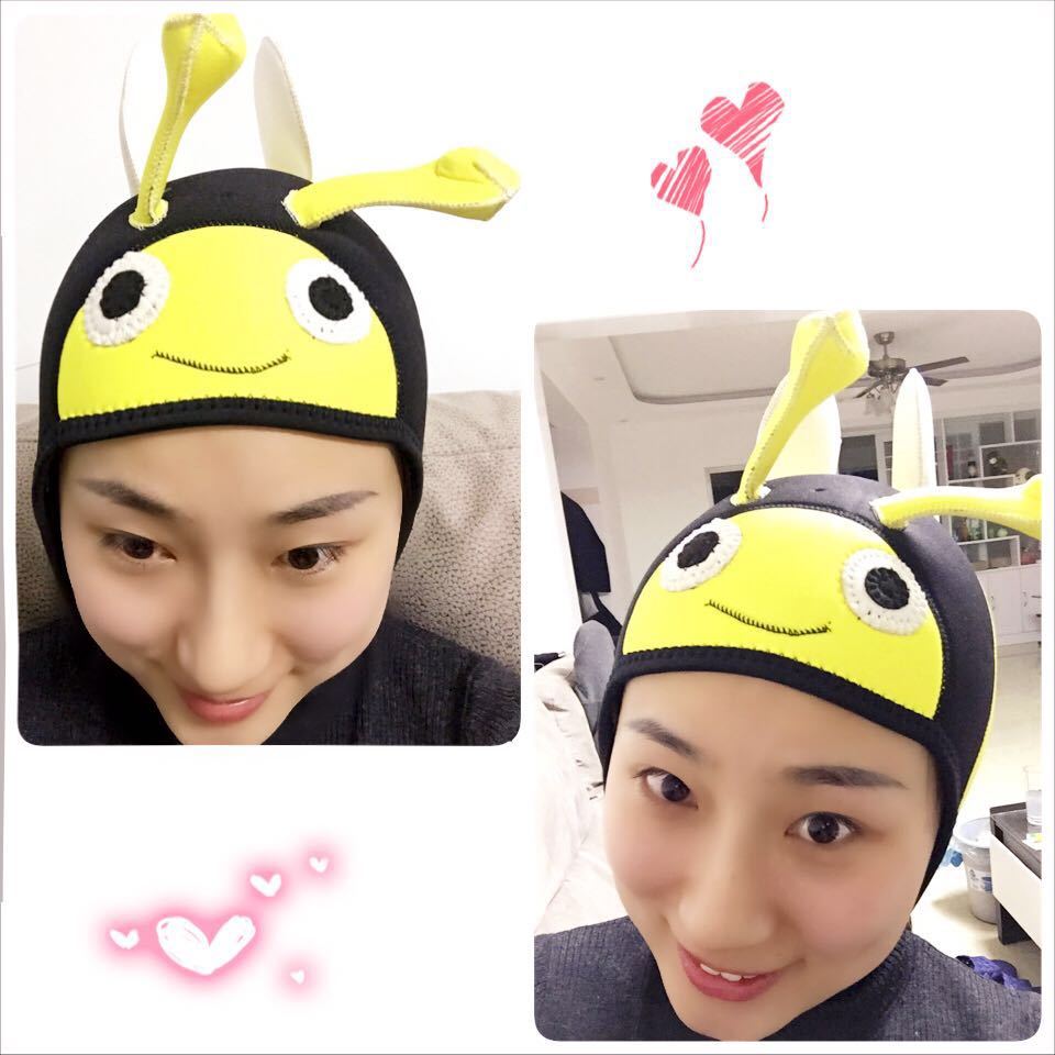 AturDive diving head cover 4MM little bee cartoon personality warm hat snorkeling cap gift diving cap