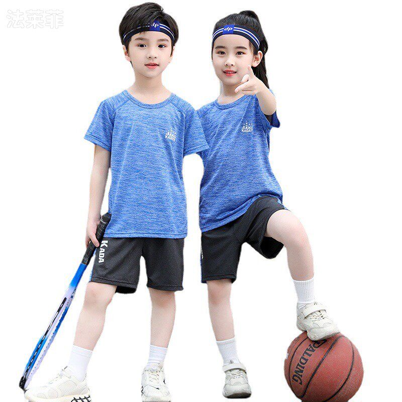 Children's T-shirt suit summer boys and girls outdoor sports running baby breathable quick-drying clothes big children's basketball clothes