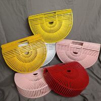 [Refund and exchange] Foreign trade products, colored bamboo weaving ins, wind handbag, hollow semicircular rattan weaving bag