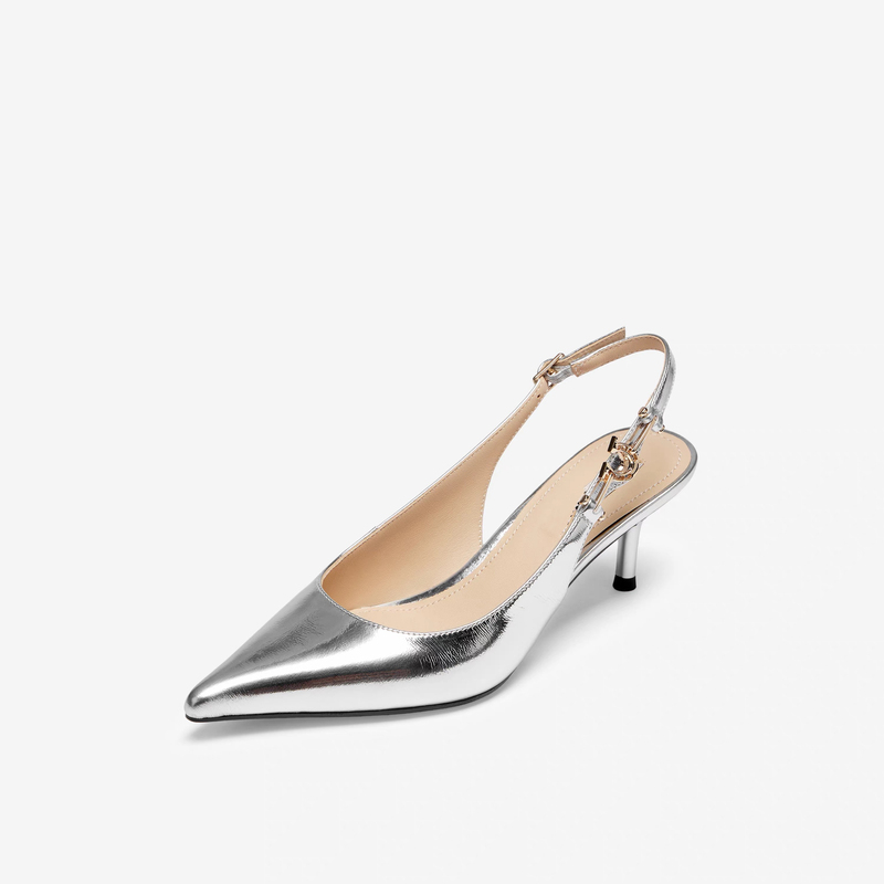 Same Style Women's Shoes from the Mall, between the Streets, 2026 Spring New High-Heeled Pointed French-Style Silver Sandals, High Heels for Women
