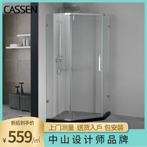 CASSEN very narrow edge diamond shower room push bathroom frameless glass partition flat door package installation