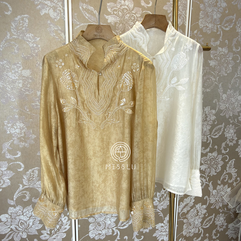 2026 Autumn New Chinese Style Beaded Embroidery Shirt with Single Button Stand Collar Long Sleeve Top Shenzhen Nanyou 2026 Autumn New Chinese Style Beaded Embroidery Shirt with Single Button Stand Collar Long Sleeve Top Shenzhen Nanyou